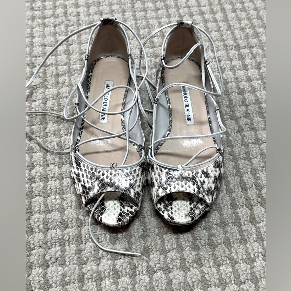 Manolo Blahnik Python Ankle Wrap Ballet Flats. Si… - image 3